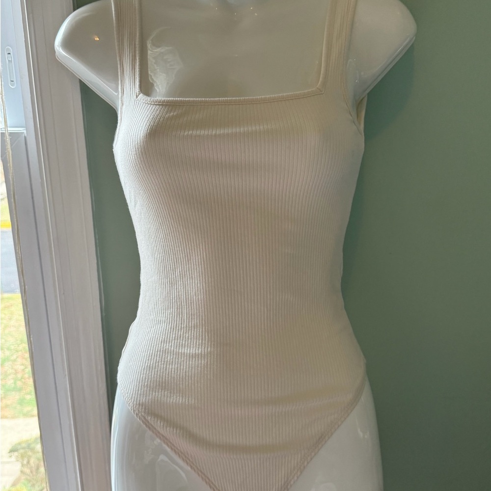 Topshop Cream Ribbed Bodysuit